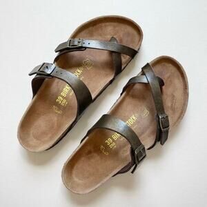 Birkenstock Mayari Birko-Flor Faux Leather Dark Brown Sandals Size 39